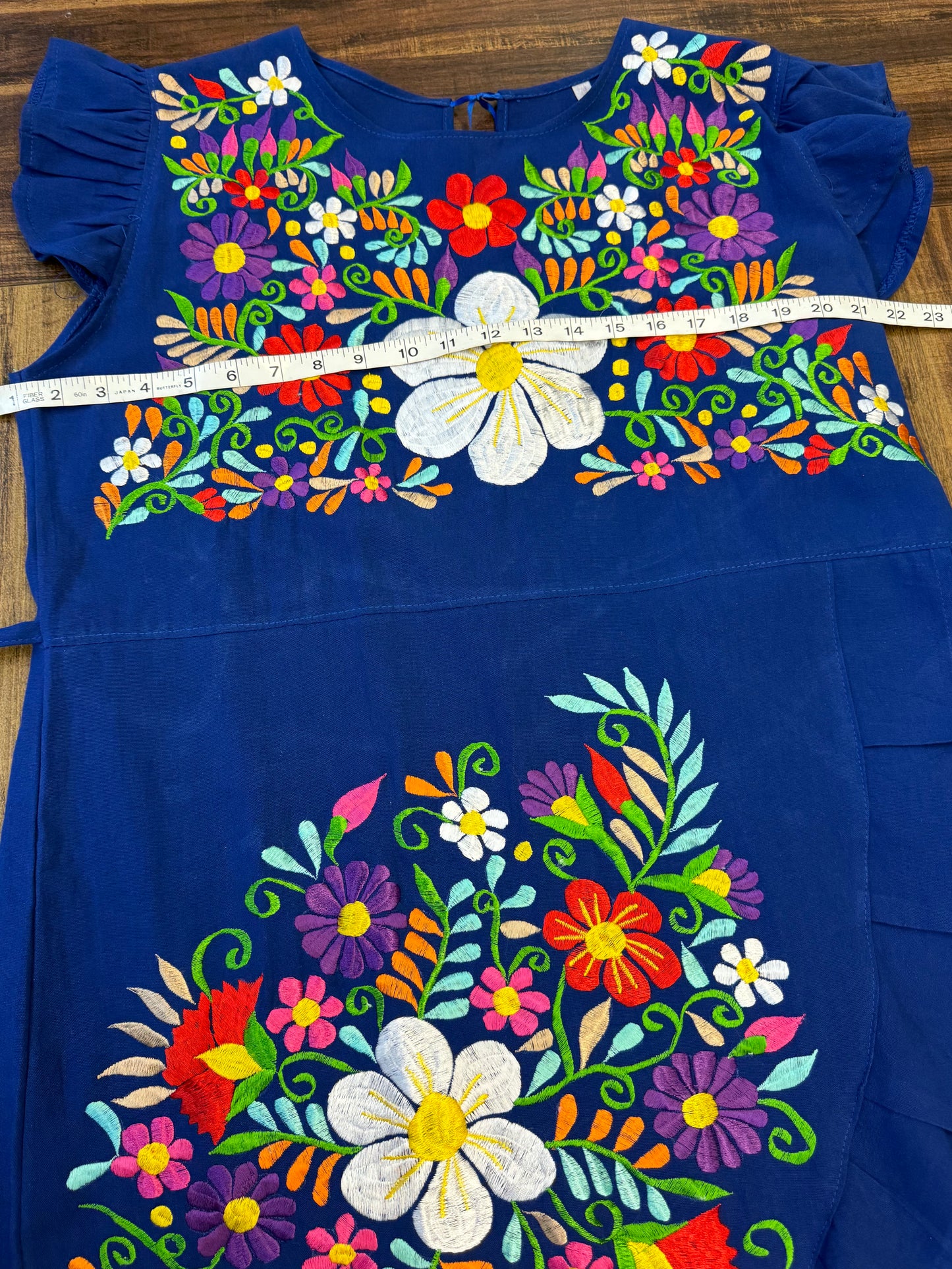 Women's Mexican Embroidered Floral Dress with Slit