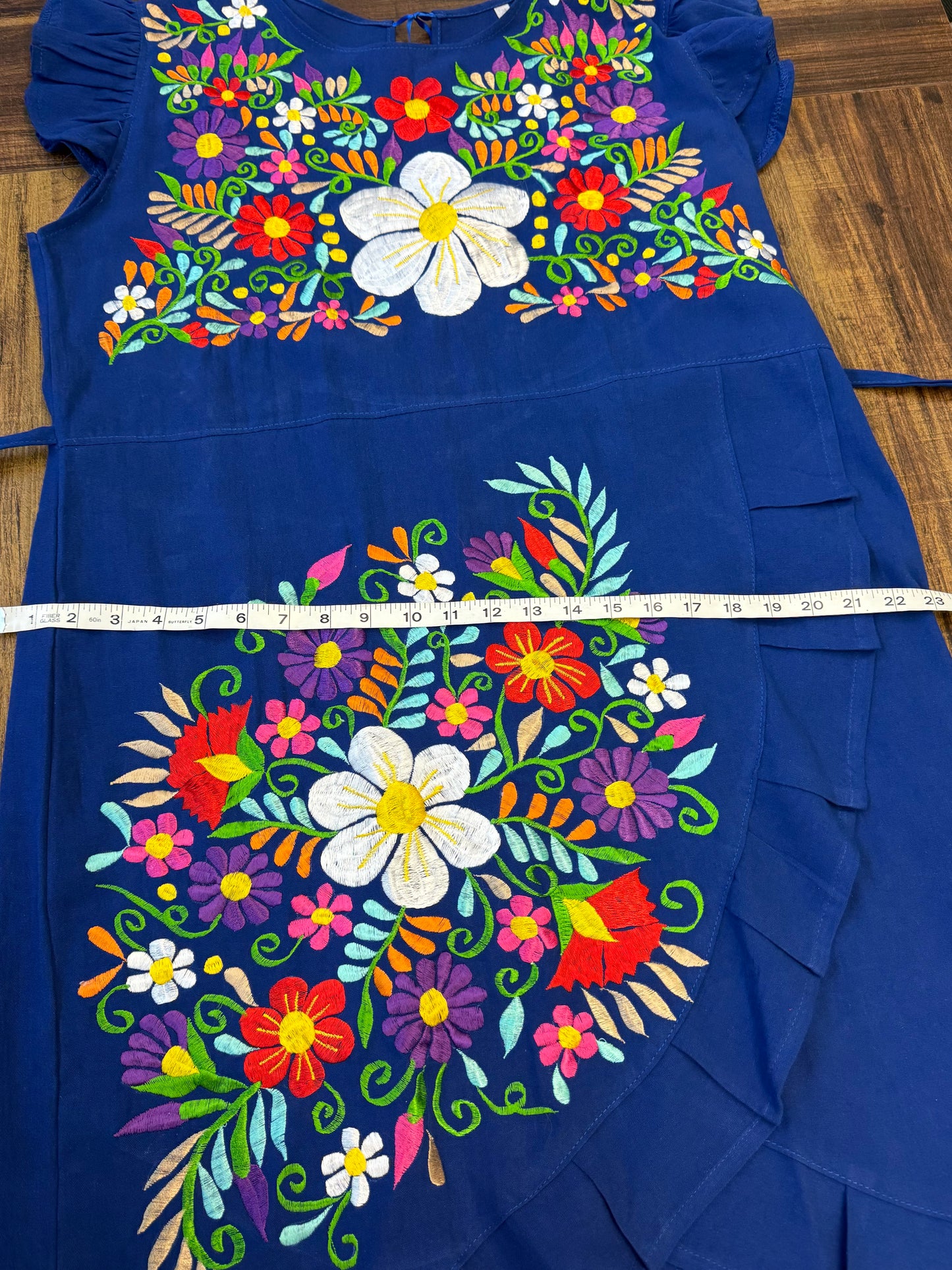 Women's Mexican Embroidered Floral Dress with Slit