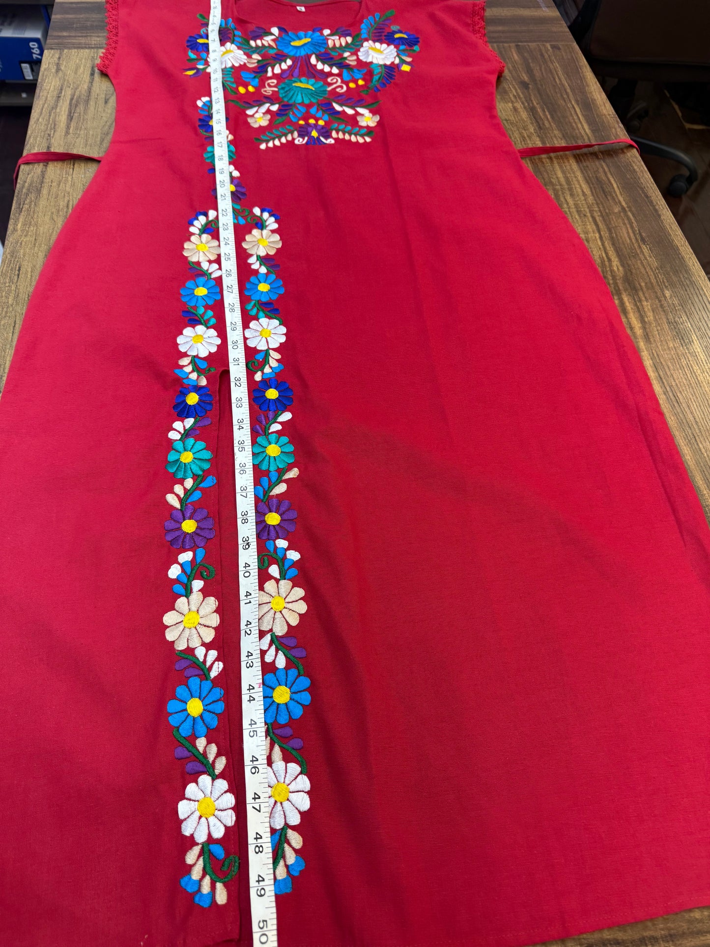 Women's Mexican Embroidered Floral Dress with Slit