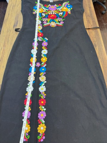 Women's Mexican Embroidered Floral Dress with Slit
