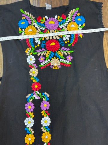 Women's Mexican Embroidered Floral Dress with Slit