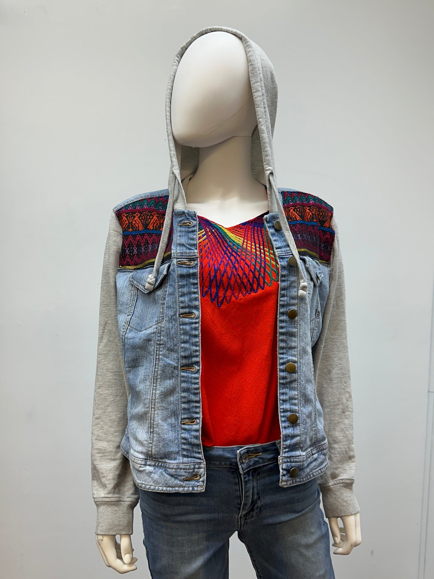 Women's Guatemalan Jean Jacket with Huipil Patchwork