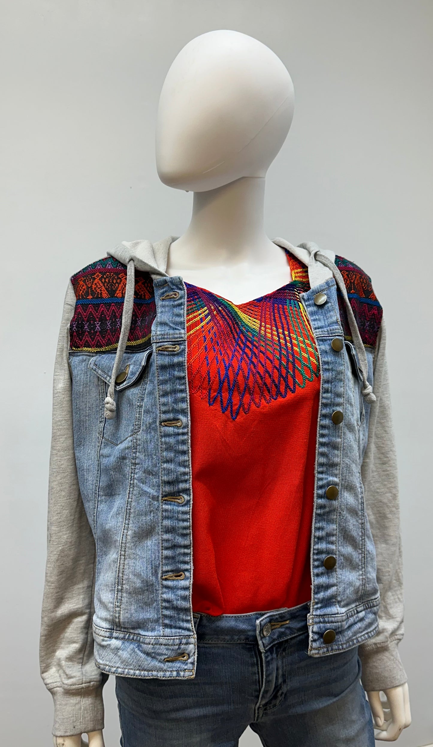 Women's Guatemalan Jean Jacket with Huipil Patchwork