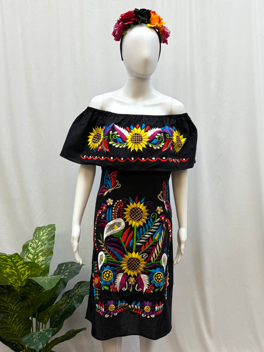 Women's Mexican Sunflower Off the shoulder Dress