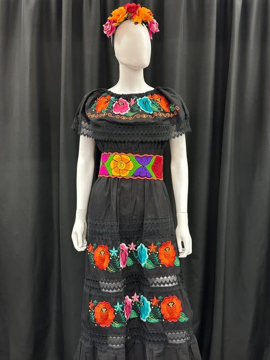 Women's Mexican Embroidered Floral Dress