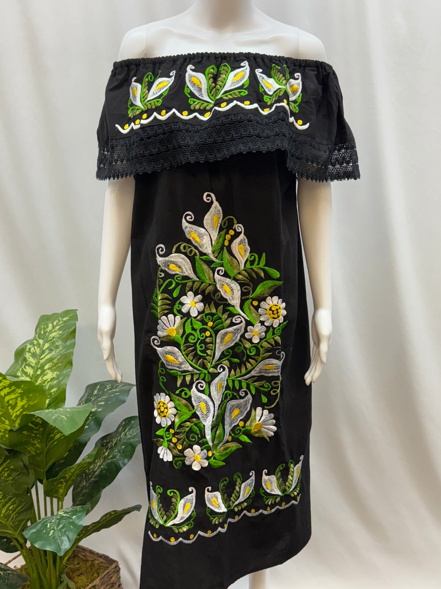 Women's Mexican Calla Lily Embroidered Dress