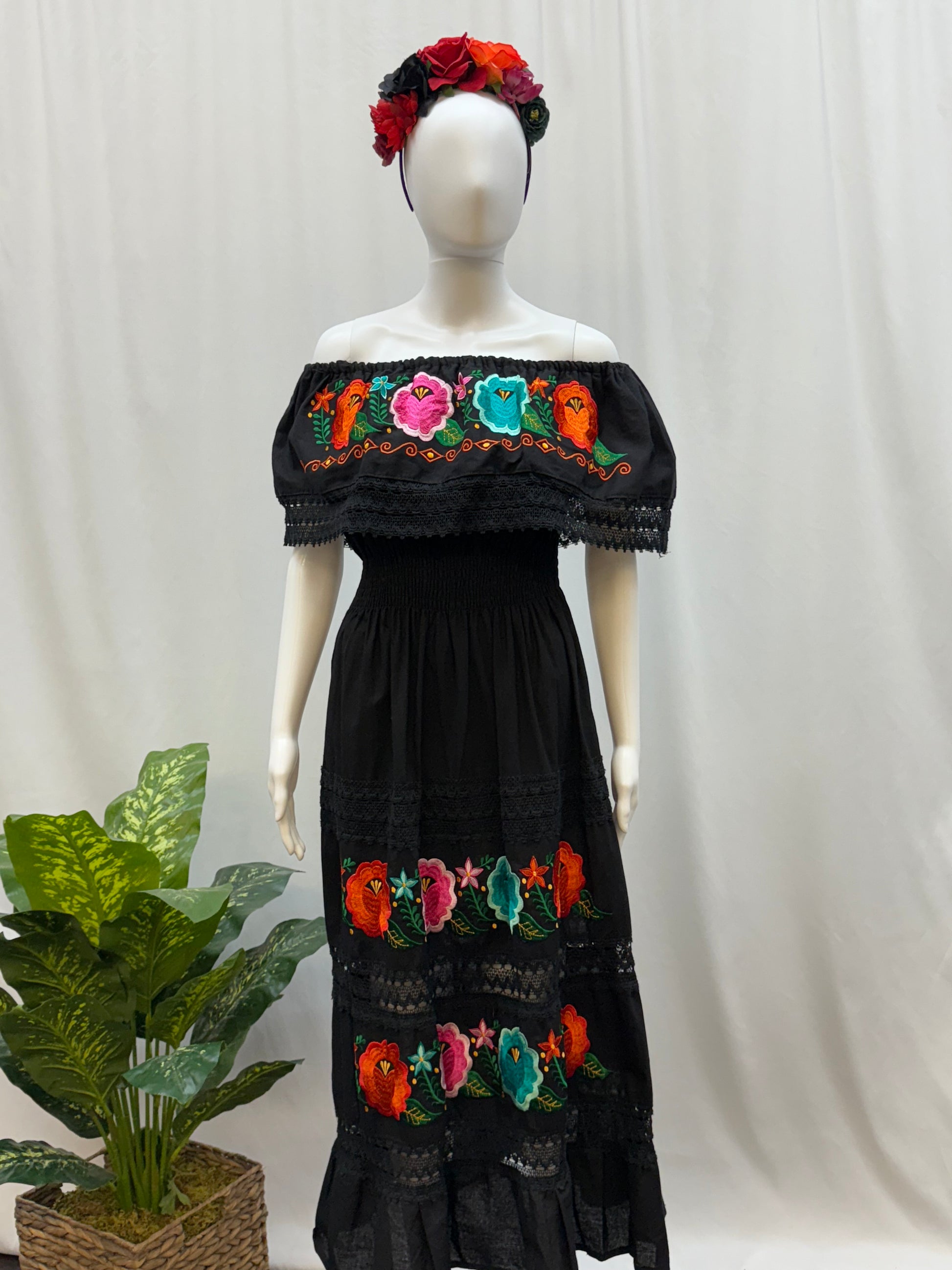 Women's Mexican Catrina Embroidered Dress Tikal Fashions Women's Mexican Catrina Embroidered Dress Tikal Fashions