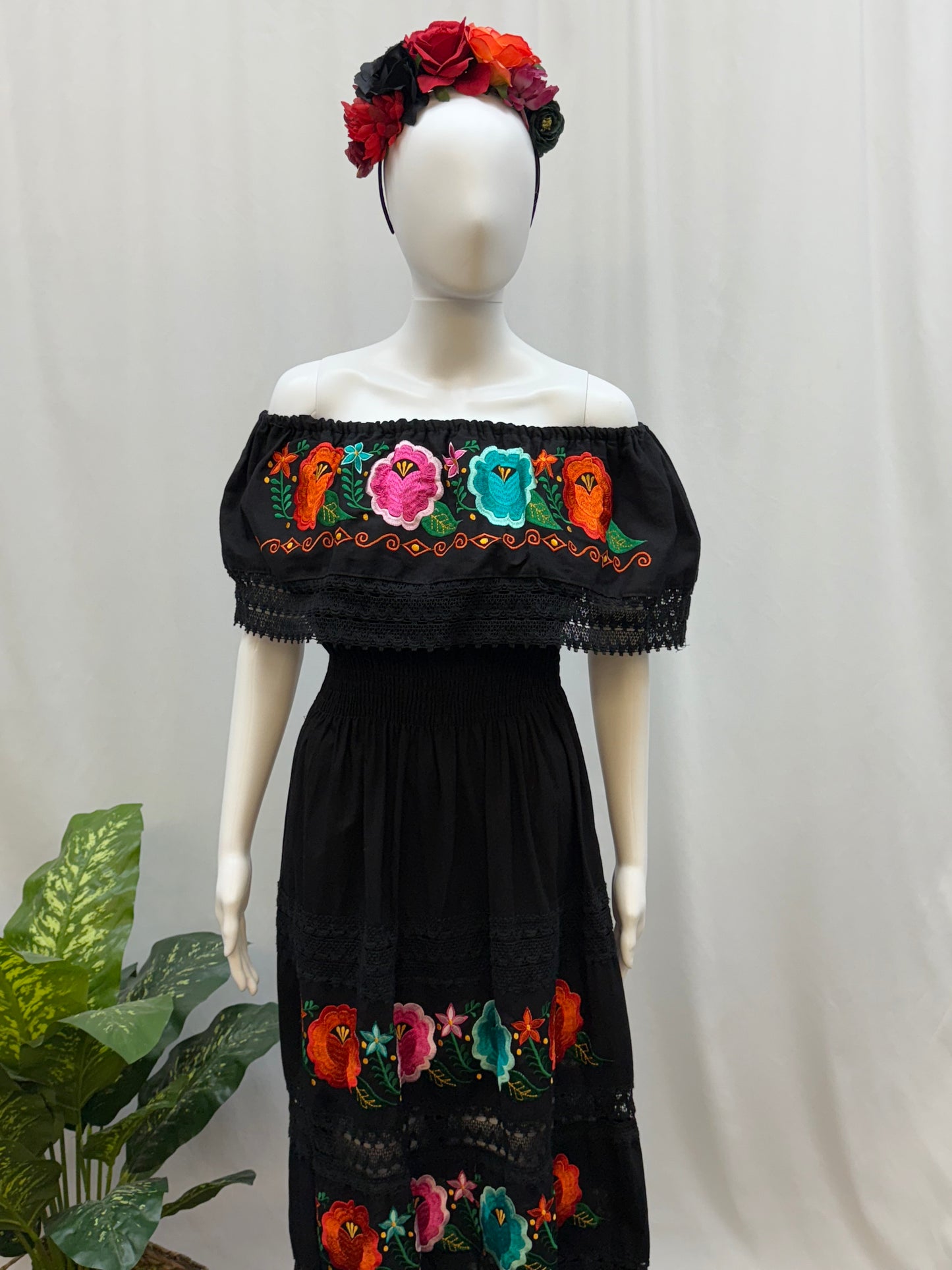 Women's Mexican Catrina Embroidered Dress Tikal Fashions Women's Mexican Catrina Embroidered Dress Tikal Fashions