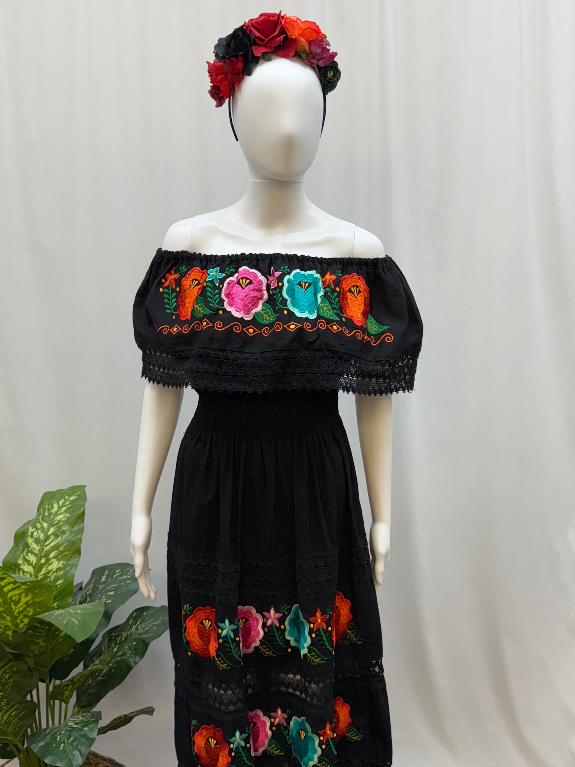 Women's Mexican Catrina Embroidered Dress Tikal Fashions Women's Mexican Catrina Embroidered Dress Tikal Fashions