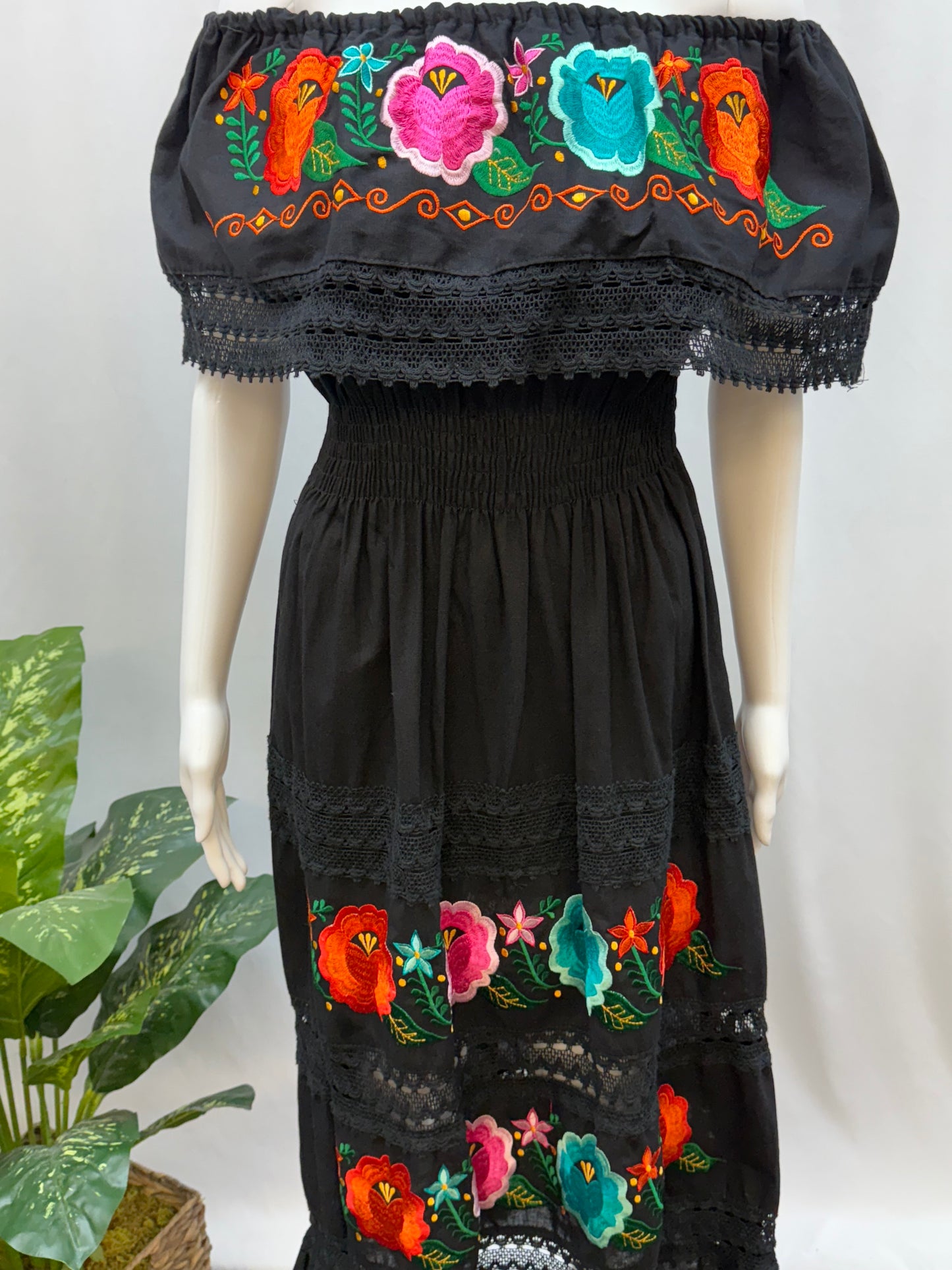 Women's Mexican Catrina Embroidered Dress Tikal Fashions Women's Mexican Catrina Embroidered Dress Tikal Fashions