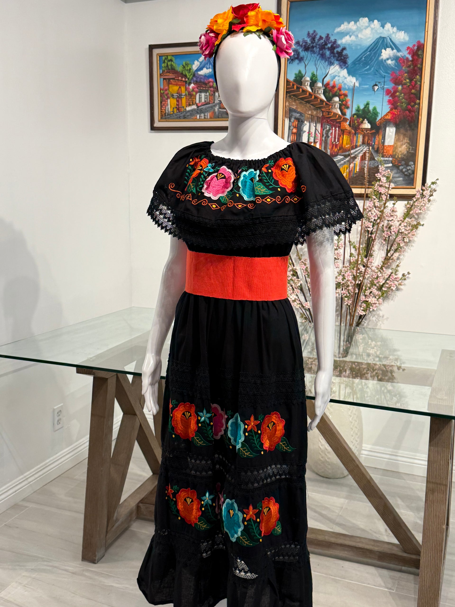 Women's Mexican Catrina Embroidered Dress Tikal Fashions Women's Mexican Catrina Embroidered Dress Tikal Fashions