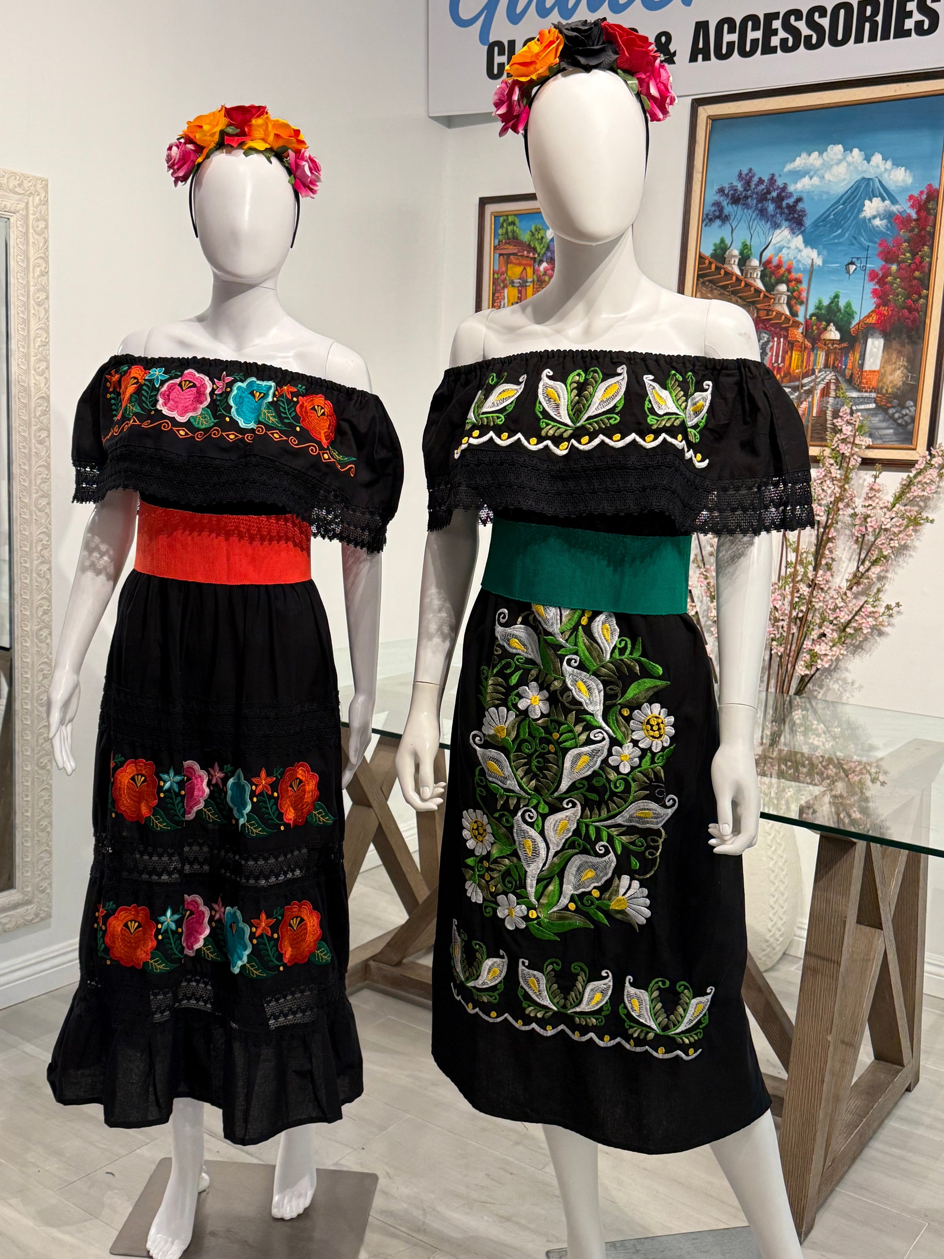 Women's Mexican Catrina Embroidered Dress Tikal Fashions Women's Mexican Catrina Embroidered Dress Tikal Fashions