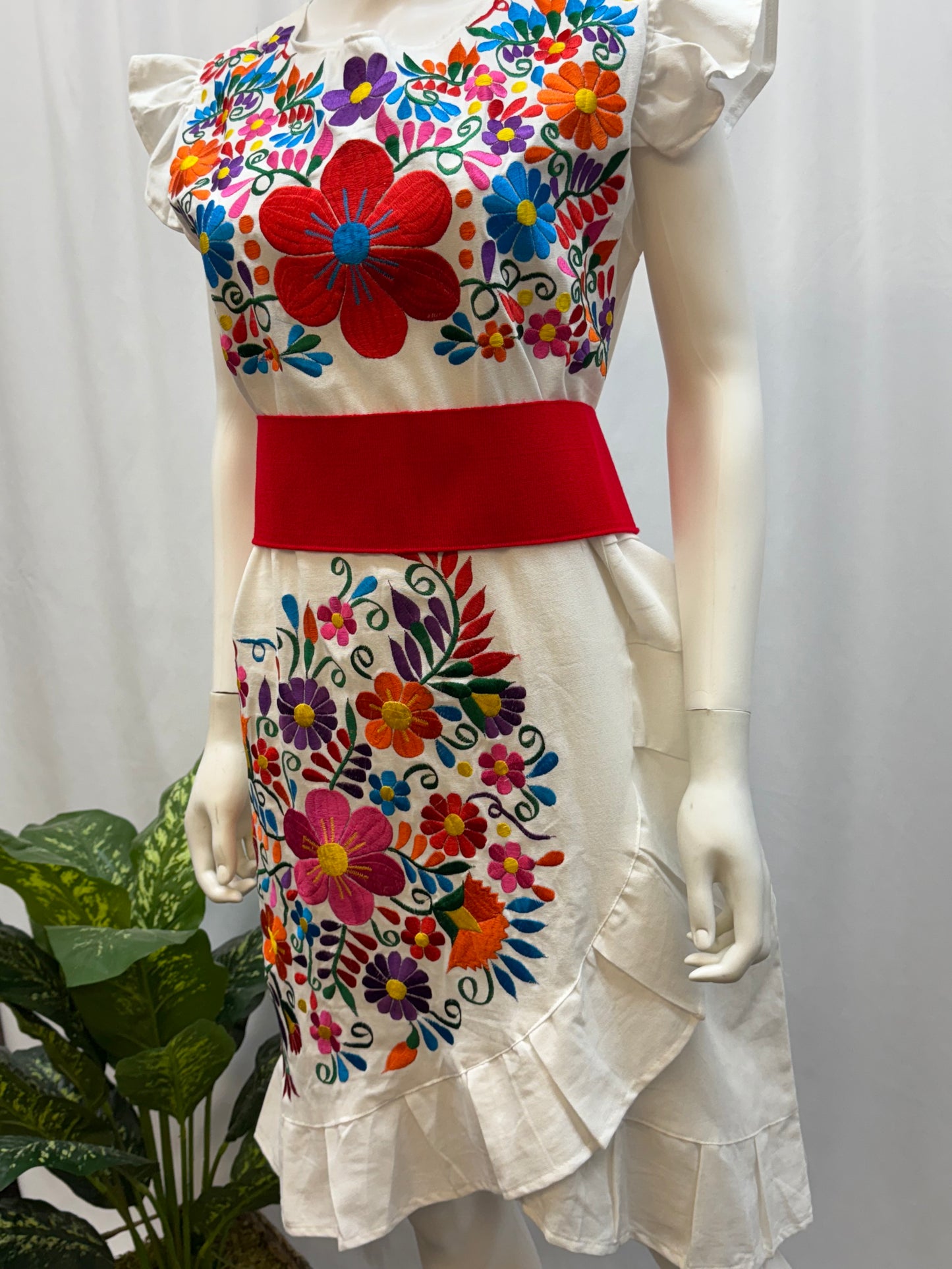 Women's Mexican Embroidered Dress with Slit