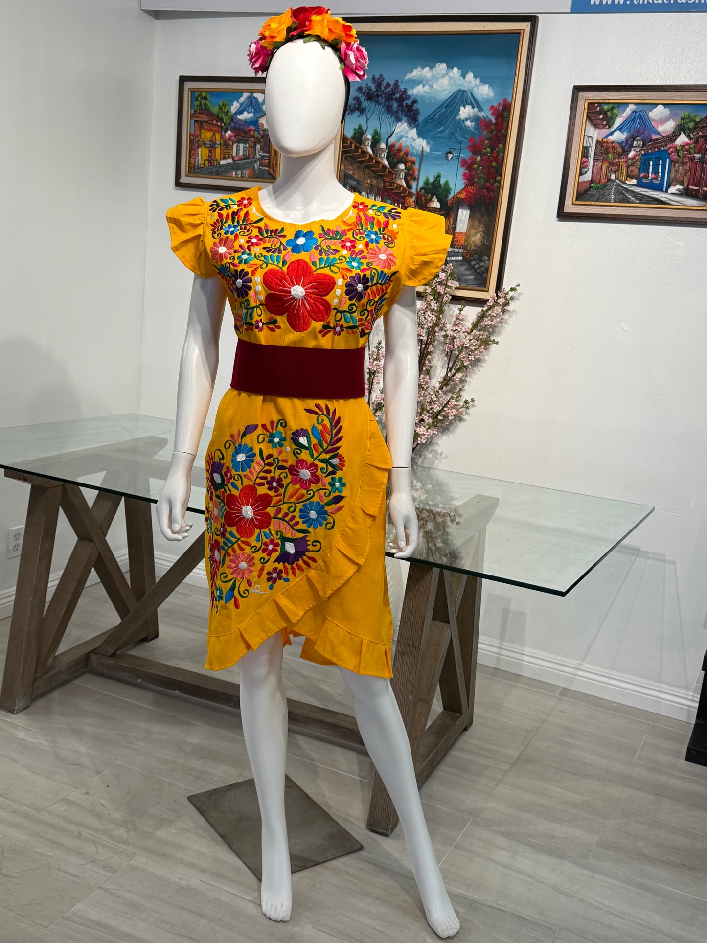 Women's Mexican Embroidered Dress with Slit