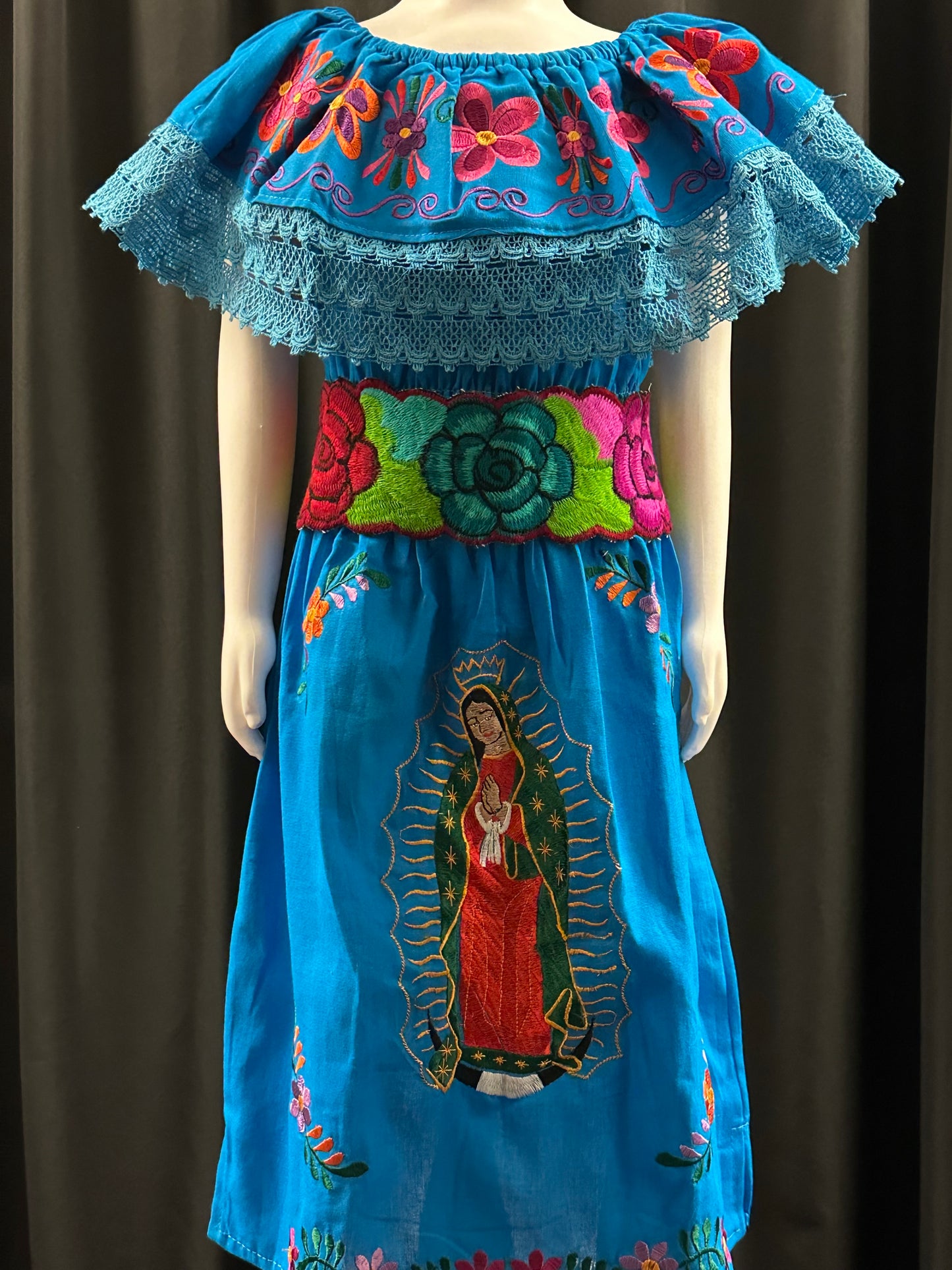 Girl's Mexican Virgen de Guadalupe Embroidered Dress