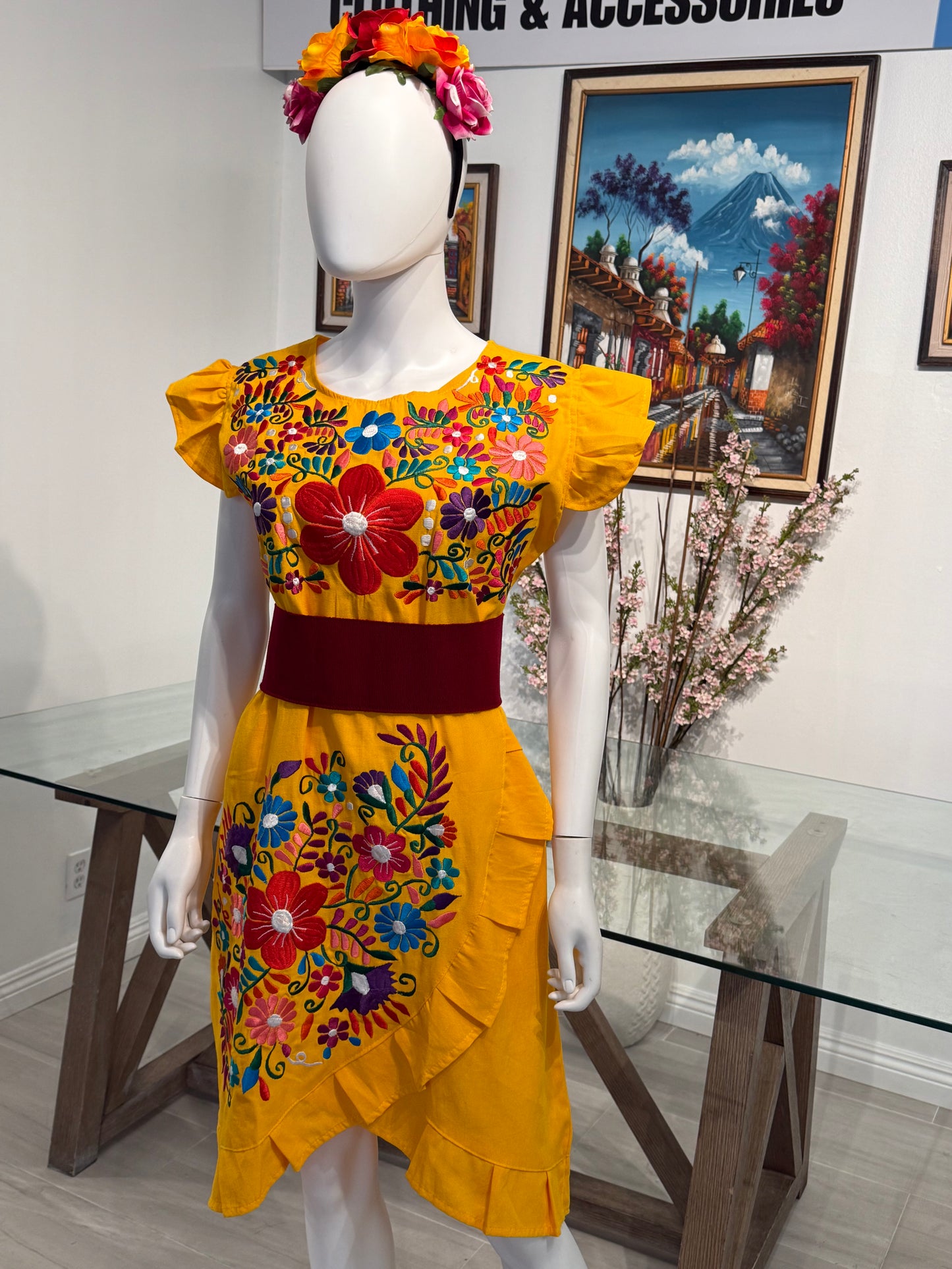Women's Mexican Embroidered Dress with Slit