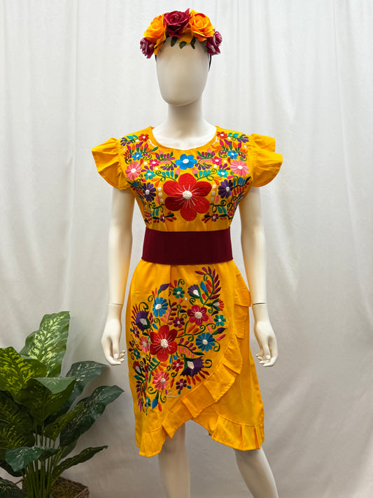 Women's Mexican Embroidered Dress with Slit