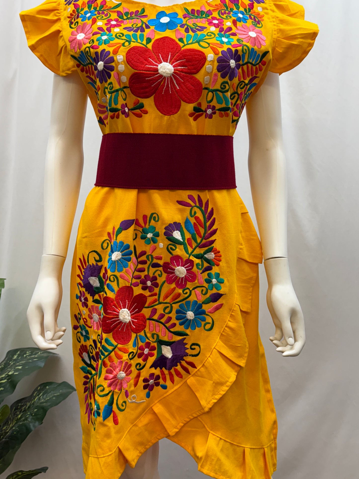 Women's Mexican Embroidered Dress with Slit