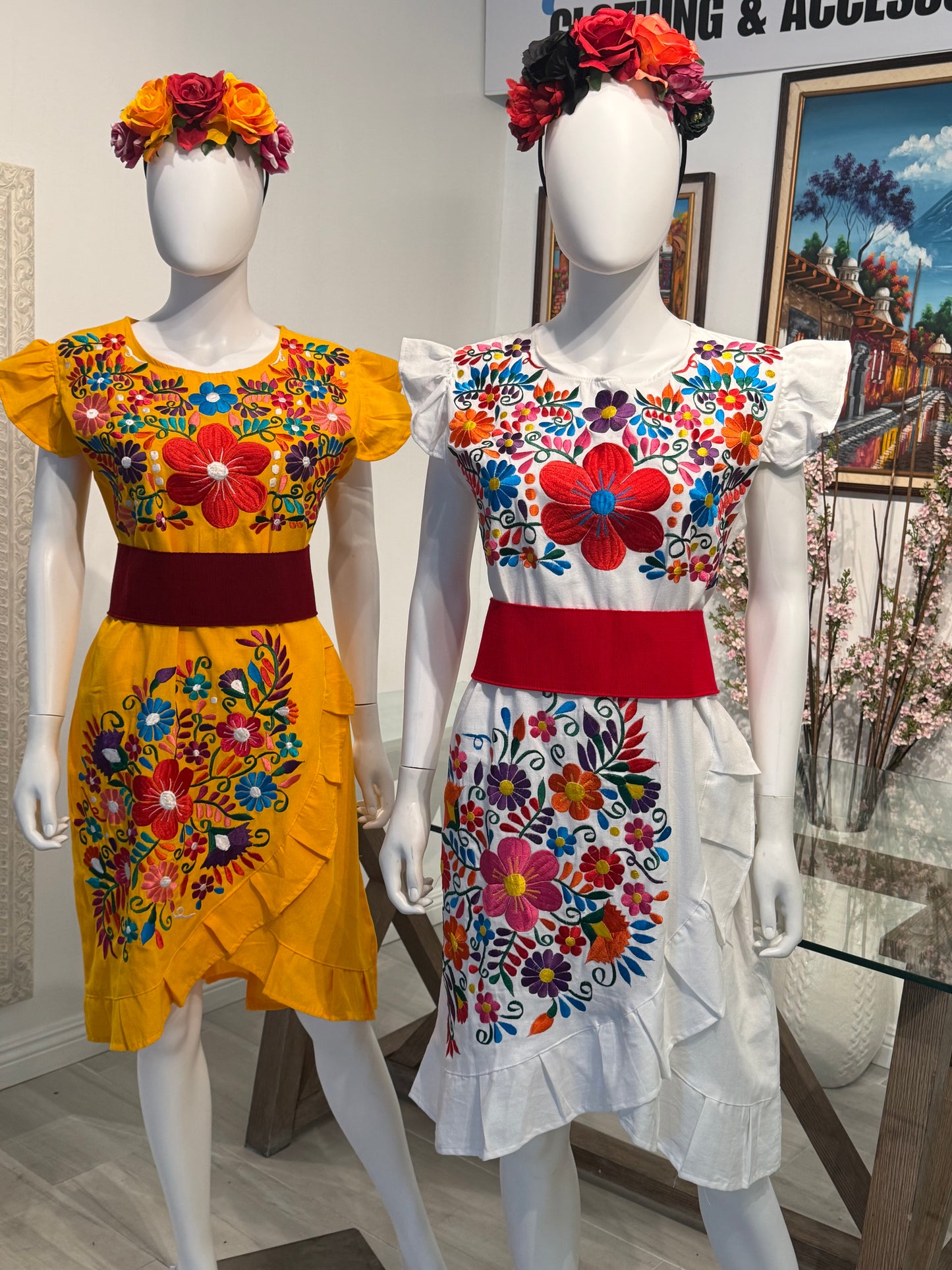 Women's Mexican Embroidered Dress with Slit