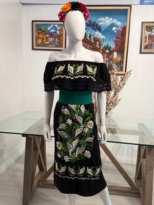 Women's Mexican Calla Lily Embroidered Dress