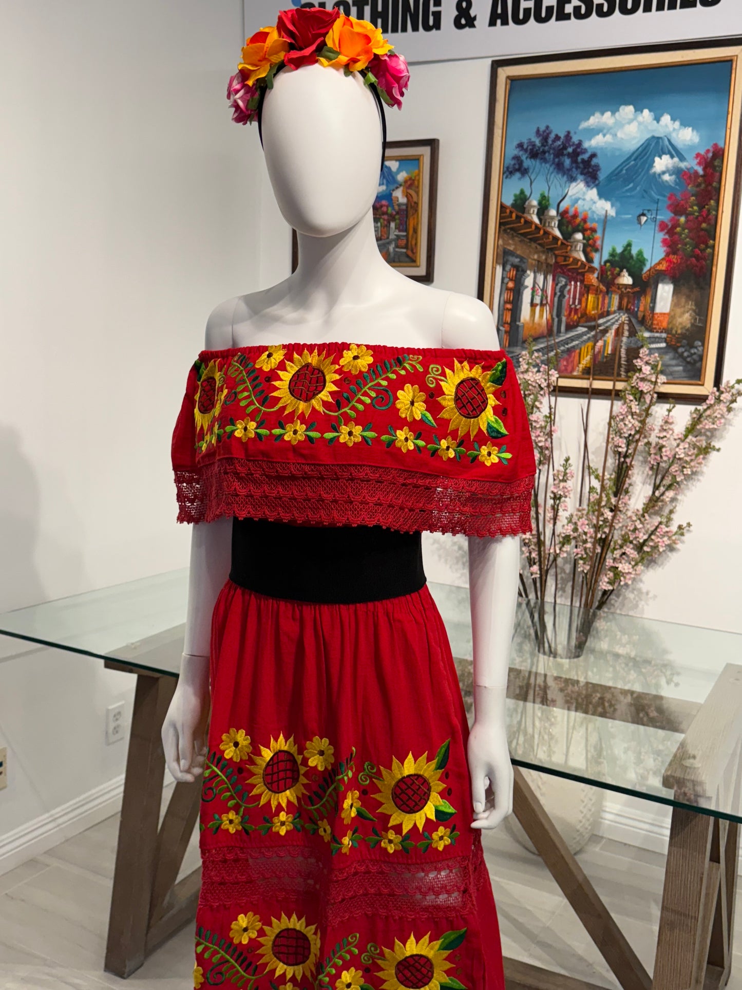 Women's Mexican Embroidered Off the Shoulder Dress