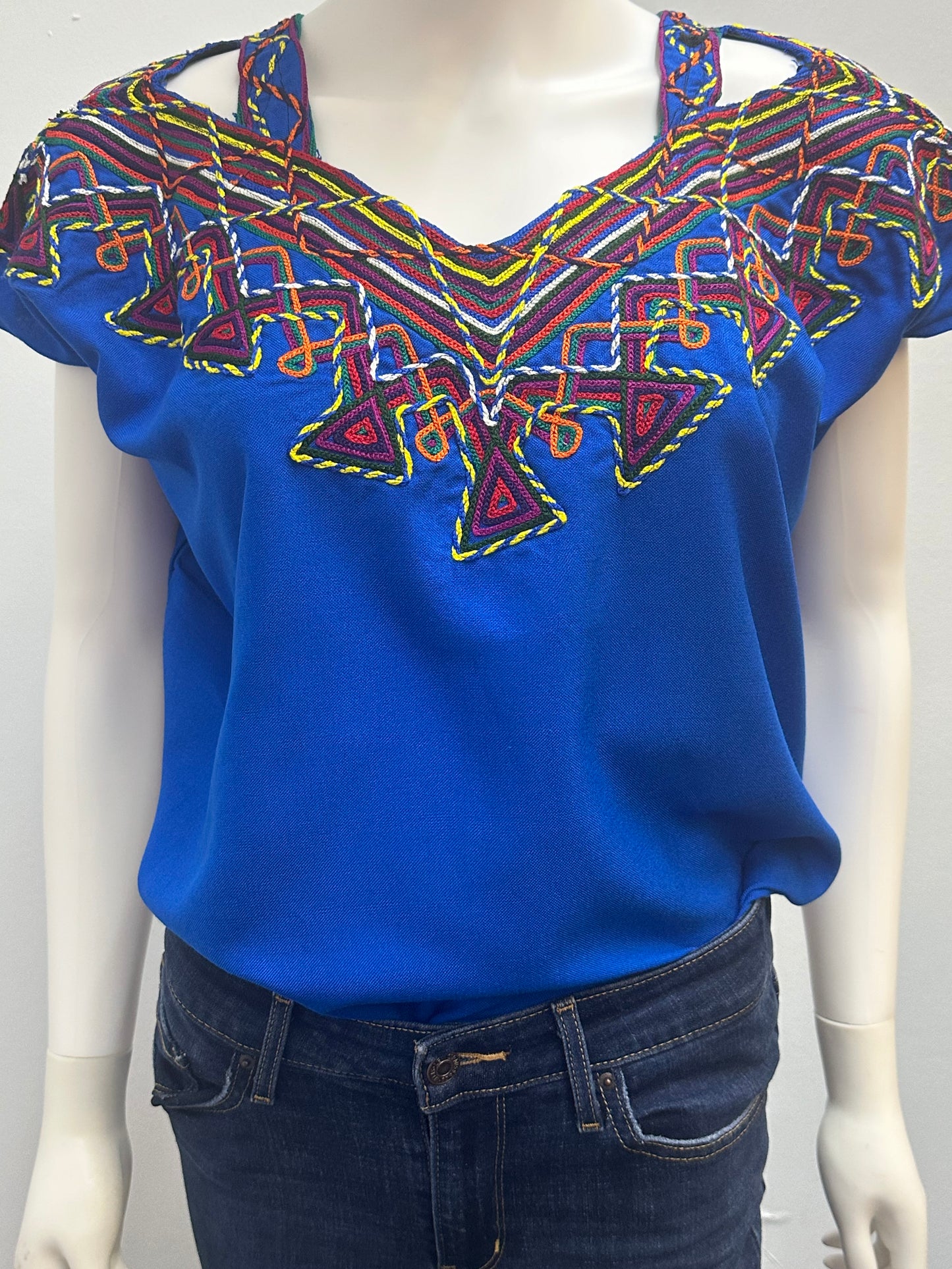 Women's Guatemala Embroidered Huipil Blouse with Straps