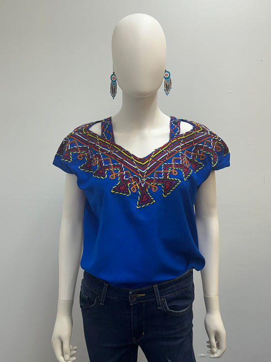 Women's Guatemala Embroidered Huipil Blouse with Straps