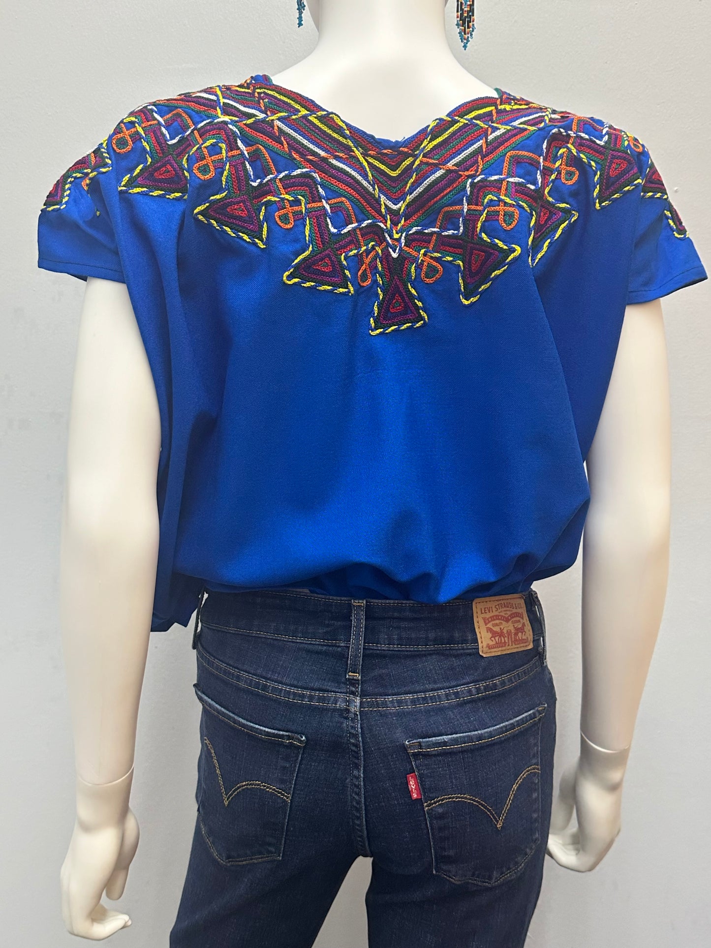 Women's Guatemala Embroidered Huipil Blouse with Straps