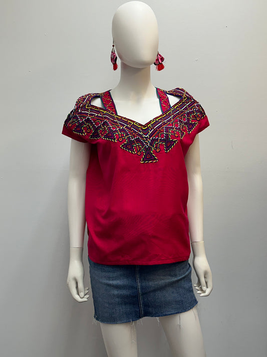 Women's Guatemalan Embroidered Huipil Blouse with Straps