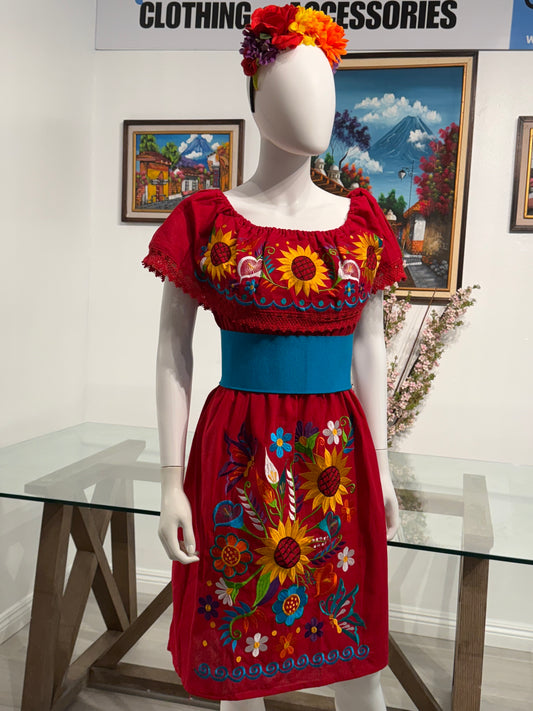 Women's Mexican Embroidered Sunflower Dress