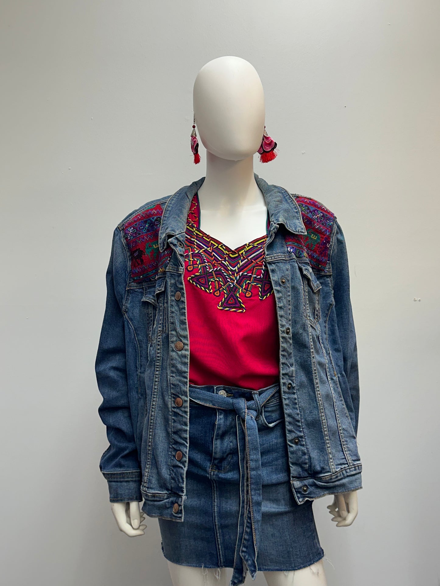 Women's Guatemalan Jean Jacket with Huipil Patchwork