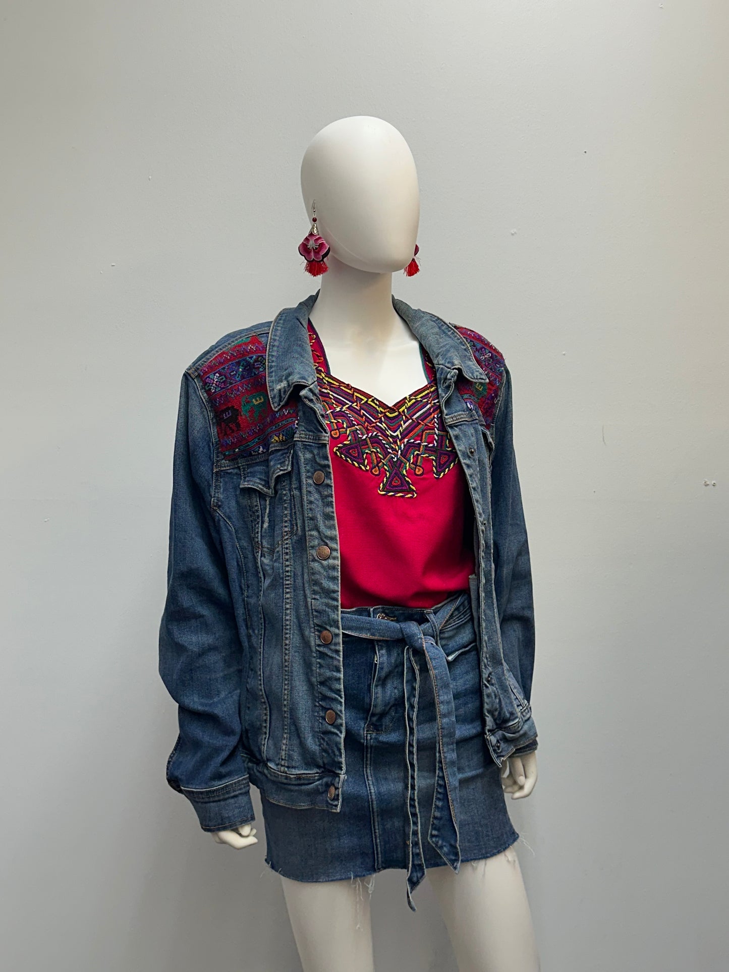 Women's Guatemalan Jean Jacket with Huipil Patchwork