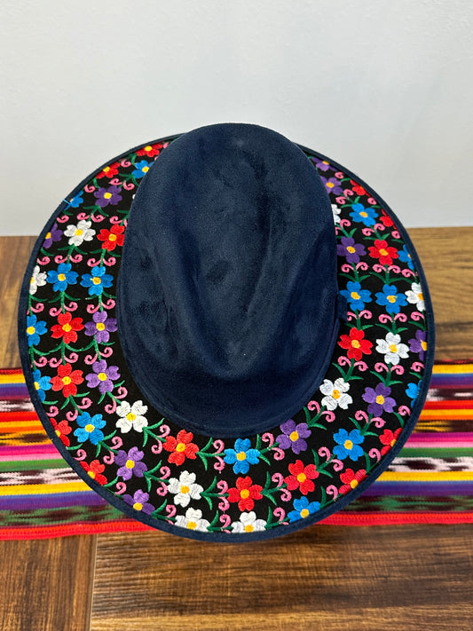 Women's Suede Embroidered Floral Hat