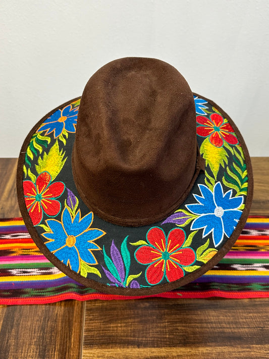 Women's Suede Embroidered Floral Hat