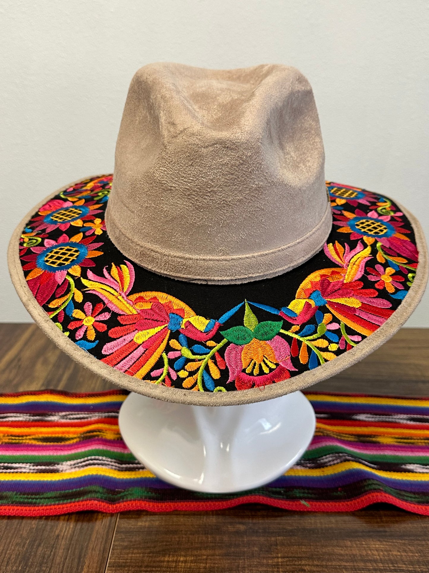 Women's Suede Embroidered Hummbird Hat