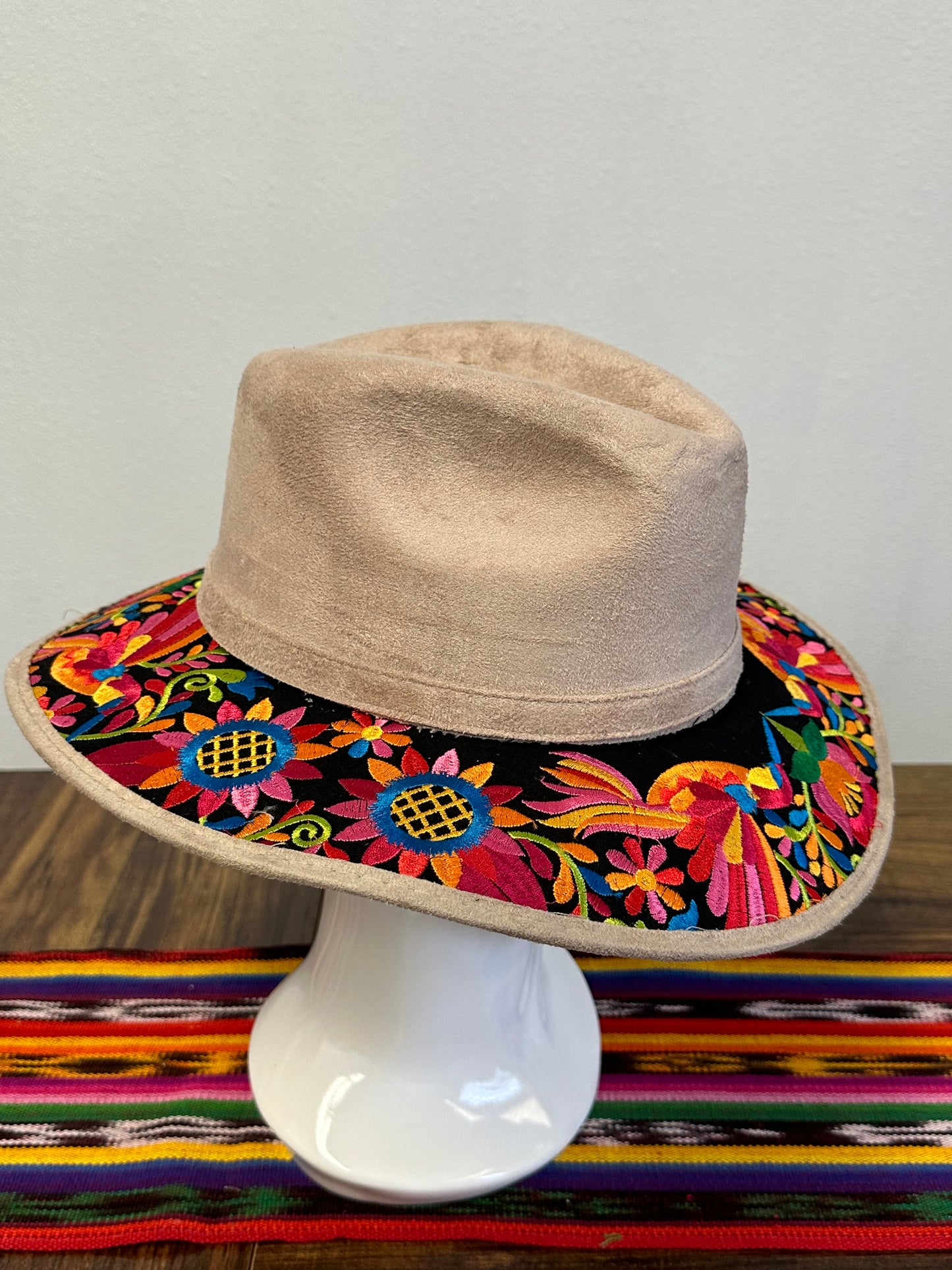 Women's Suede Embroidered Hummbird Hat