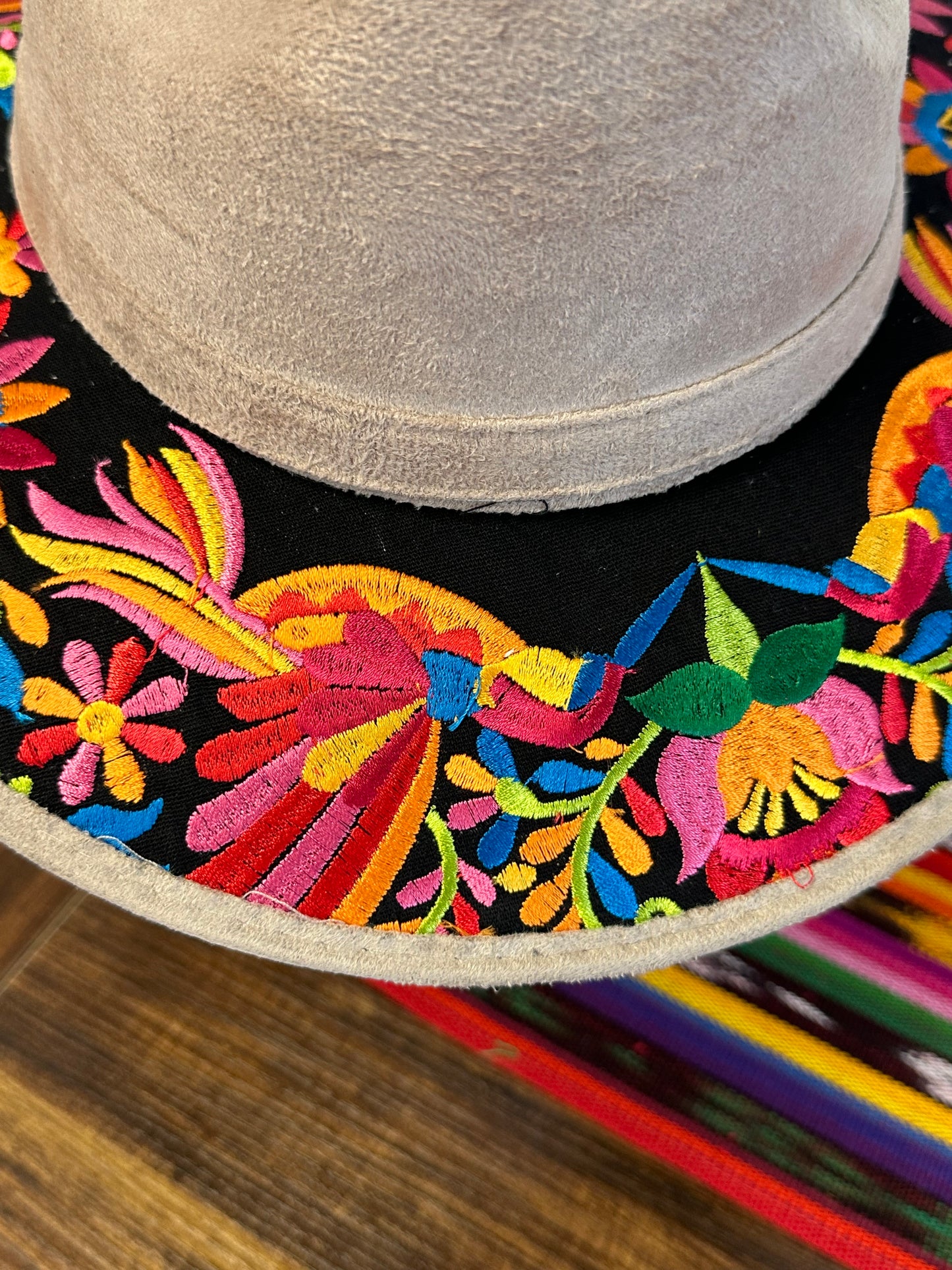 Women's Suede Embroidered Hummbird Hat