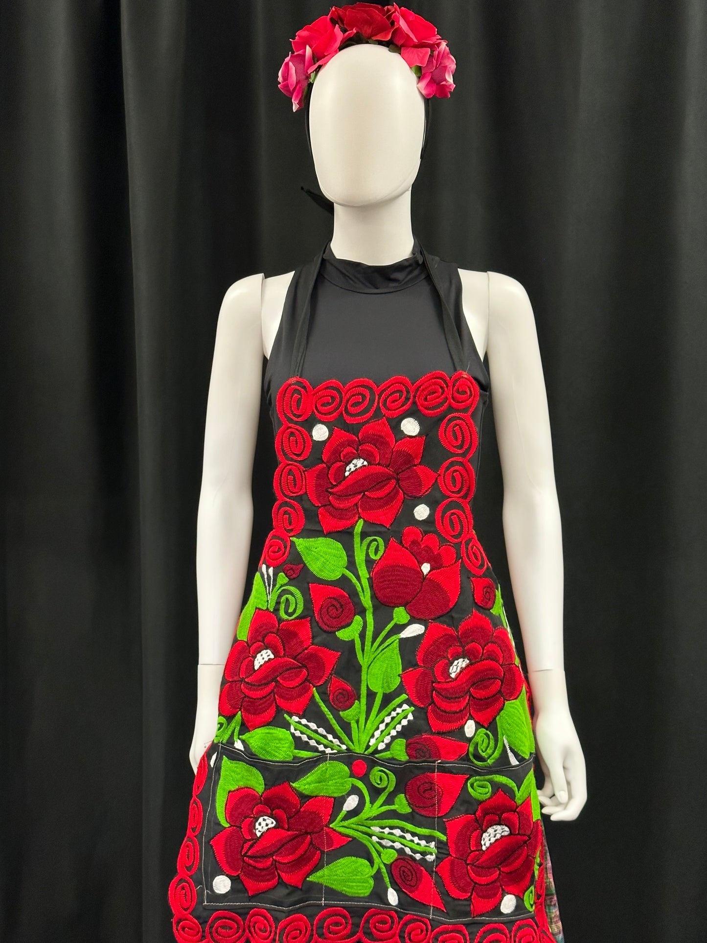 Women's Mexican Embroidered Rose Apron